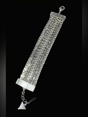 Guess Silver Multi-Row Chain Bracelet with Triangle Charm